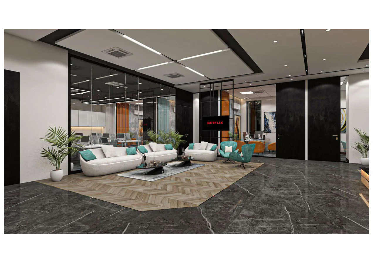 Client waiting area architectural rendering